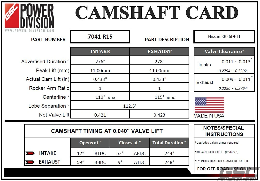 GSC Power Division Billet R15 Camshafts 276/278 - Nissan RB26DETT