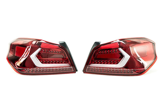 OLM Evolution Tail Lights - Clear Lens, Red Base, White Bar - 2015-2021 Subaru WRX / STI