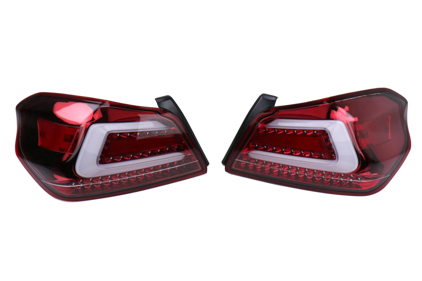 SubiSpeed USDM TR Style Sequential Tail Lights - Clear Lens/Red Base/White Bar - 2015-2021 Subaru WRX / STI