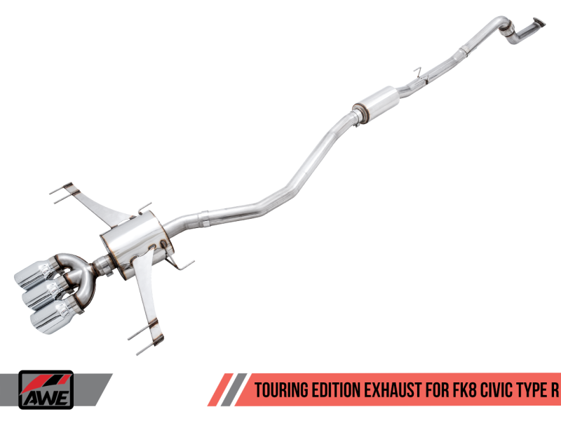 AWE Tuning 2017-2021 Honda Civic Type R Touring Edition Exhaust w/Front Pipe & Triple Chrome Silver Tips