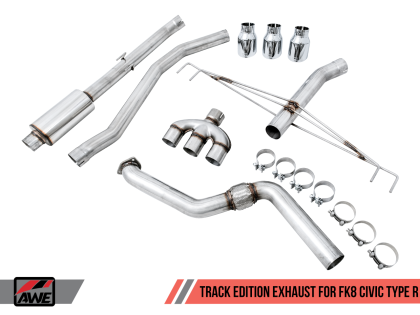 AWE Tuning 2017-2021 Honda Civic Type R Touring Edition Exhaust w/Front Pipe & Triple Chrome Silver Tips